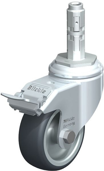 Blickle LKRA-TPA 80G-11-FI-E12 Apparate-Lenkrolle mit Rückenloch & Feststeller, Thermoplastisches Gummi-Elastomer, Grau, 750747