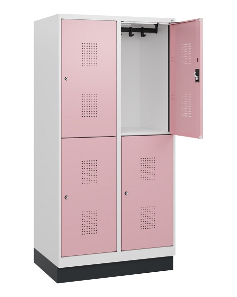C+P Doppelstöckiger Spind Evolo PLUS, Sockel, 4 Fächer, 1630x800x500mm, 9016/301, Zylinderschloss, 0493205-22 S10046