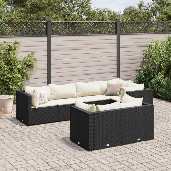 vidaXL 7-teilig Garten-Lounge-Set mit Kissen Schwarz Poly Rattan, 3308184