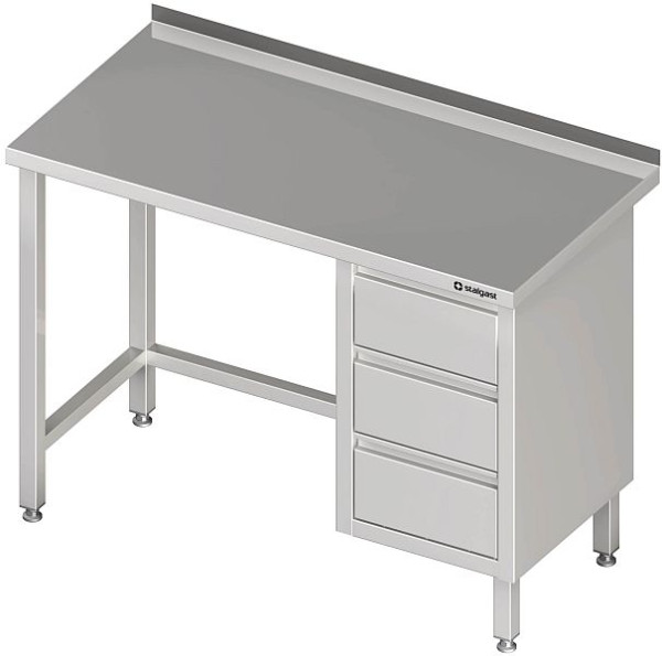 Stalgast Arbeitstisch ohne Grundboden, 1500x600x850 mm, mit 3er Schubladenblock rechts, mit Aufkantung, verschweißt, VAT15608RA