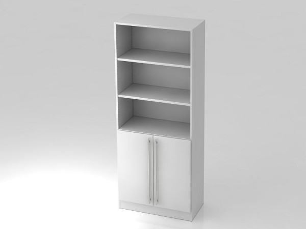 Hammerbacher Schrank 5OH, 2 Türen unten Sockelblende, Relinggriff Weiß/Weiß, 80x42x200,4 cm (BxTxH), V7700/W/W/RE
