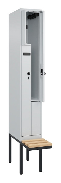 C+P Z-Spind Evolo PLUS, Bank, 2 Fächer, 2120x300x815mm, 7035/7035, Drehriegel, Sitzfläche Holz, 0490437-102 S10008