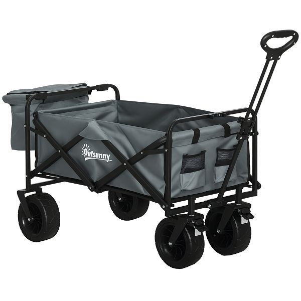 Outsunny Bollerwagen mit Kühltasche, klappbar, Stahlrahmen, bis 100 kg, 113x57x77-100 cm, Dunkelgrau, 84H-127V00CG