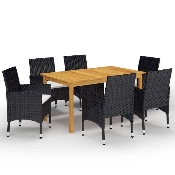 vidaXL 7-tlg. Garten-Essgruppe Schwarz, Akazien-Massivholz, 3067765