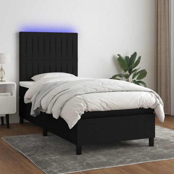 vidaXL Boxspringbett mit Matratze & LED Schwarz 90x190 cm Stoff, 3134999