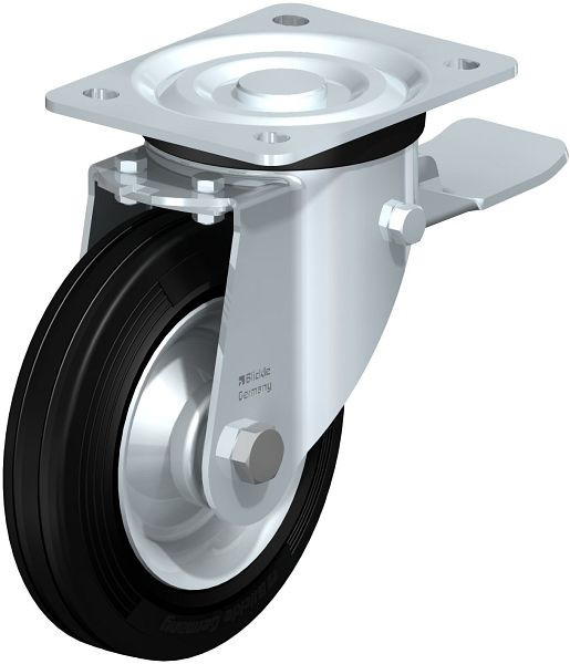 Blickle L-RD 162R-ST Stahlblech-Lenkrolle, mittelschwere Ausführung, mit Anschraubplatte & Feststeller, Zweikomponenten-Vollgummi, Schwarz, 50591