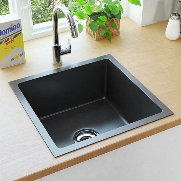 vidaXL Handgefertigte Küchenspüle Schwarz Edelstahl, 145083