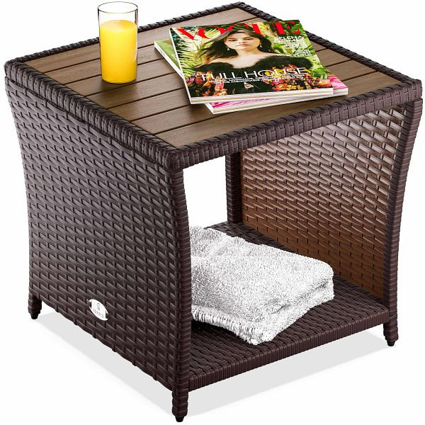 casaria Polyrattan Beistelltisch Braun 40x45x45cm Akazienholz, 109945