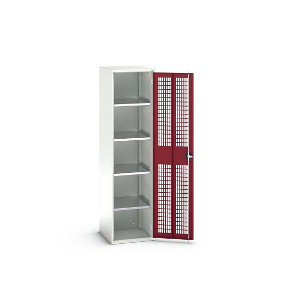 bott verso Flügeltürschrank mit Belüftung, mit 4 Fachböden, BxTxH: 525 x 550 x 2000 mm, Lichtgrau / Purpurrot, 16926723.24