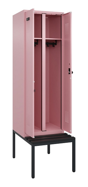 C+P Schwarz-Weiß-Spind Evolo PLUS, Bank, 2 Abteile, 2120x600x815mm, 3015/3015, Drehriegel, Sitzfläche Kunststoff, Sitzbank, 0490527-20 S10078