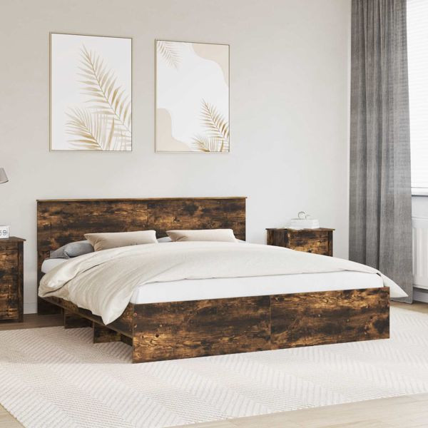 vidaXL Bettrahmen Geräucherte Eiche 180 x 200 cm Holzwerkstoff, 3408827