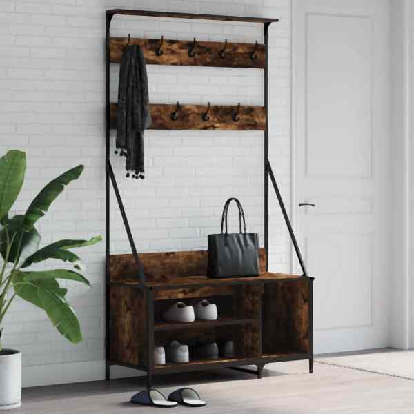vidaXL Kleiderständer mit Schuhablage Räuchereiche 100x41x184 cm, 837869