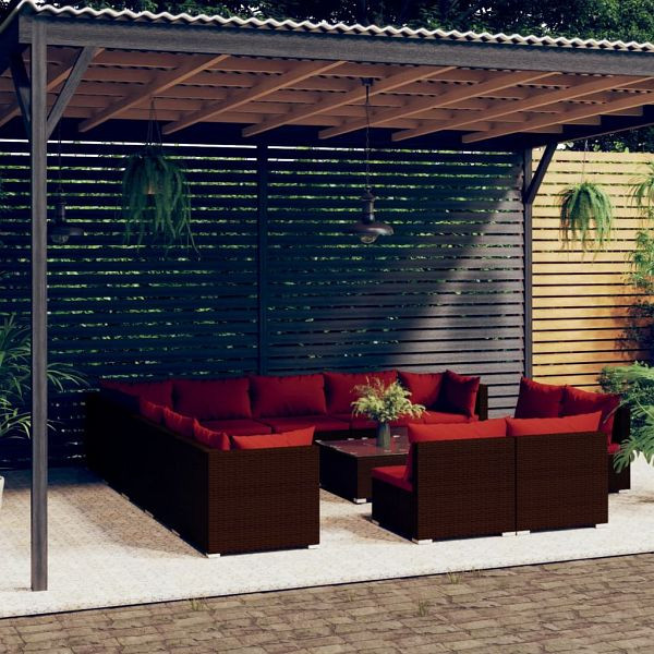 vidaXL 14-teilig Garten-Lounge-Set mit Kissen Braun Poly Rattan, 3102867