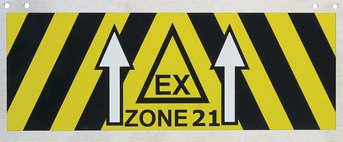 DENIOS Ex-Zonen-Kennzeichnungsschild aus Edelstahl, 270 x 110 mm, Ex-Zone 21, 217915