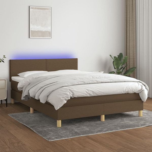 vidaXL Boxspringbett mit Matratze & LED Dunkelbraun 140x200 cm Stoff, 3133560
