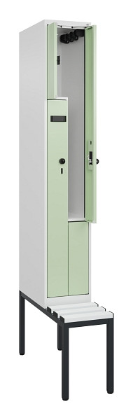 C+P Z-Spind Evolo PLUS, Bank, 2 Fächer, 2120x300x815mm, 9016/6019, Drehriegel, Sitzfläche Kunststoff, Sitzbank, 0490537-102 S10073