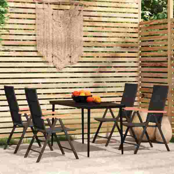 vidaXL 5-tlg. Garten-Essgruppe Schwarz, 3099121, 8720286910955