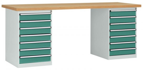 Manuflex Werkbanksystem COMBI, 2 Gehäuse Modell 3 mit Multiplexplatte, BxTxH = 2000 x 700 x 840 mm, Graugrün, WC5126.0001