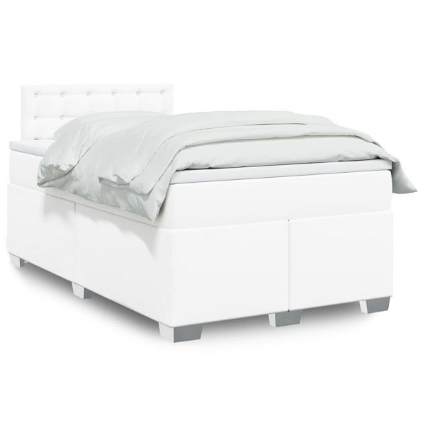 vidaXL Boxspringbett mit Matratze Weiß 120x190 cm Kunstleder, 3286113