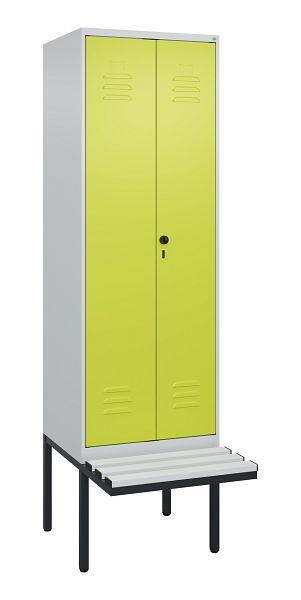 C+P Umkleidespind Classic PLUS, Doppel-Spind, 2 Abteile, 2120x600x815mm, 7035/0024, Drehriegel, Untergestell & Sitzfläche, 0800427-20P S10040