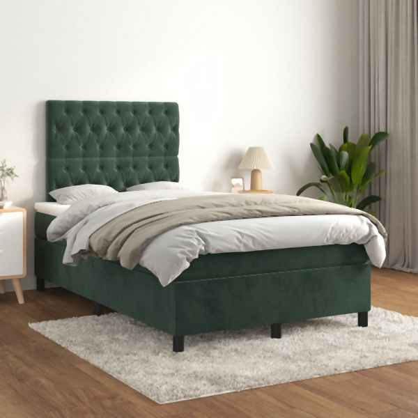 vidaXL Boxspringbett mit Matratze Dunkelgrün 120x200 cm Samt, 3143196
