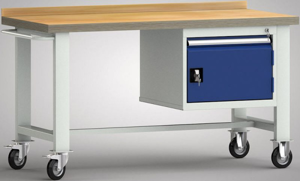KLW Fahrbare Standard-Werkbank 1500 x 700 x 840 mm L x B x H, mit Buchen-Multiplexplatte 1500 x 700 x 40 mm, WS812N-1500M40-E7024