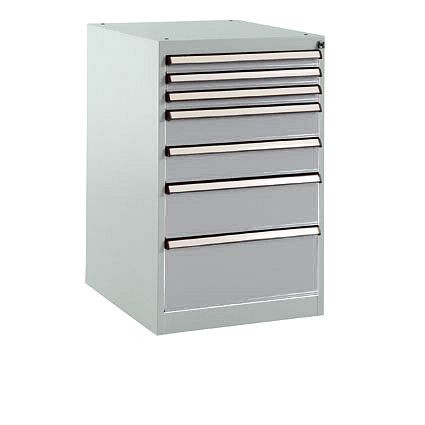 Manuflex Schubfachschrank BASETEC Stationär, Nutzhöhe 700 mm mit 7 Schubfächern, in alusilber ähnlich RAL 9006, SP1128.9006