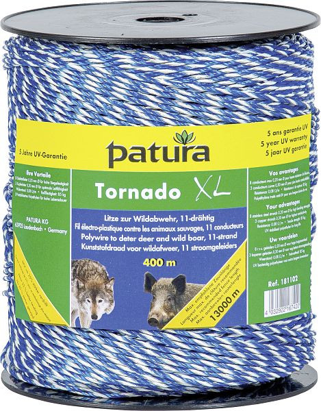 Patura Tornado XL-Litze, 400 m Rolle 8 Niro 0,20 mm, 3 Cu 0,30 mm, blau-weiß, 181102