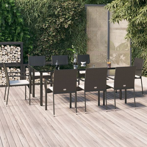vidaXL 9-teilig Garten-Essgruppe mit Kissen Schwarz Poly Rattan, 3185136
