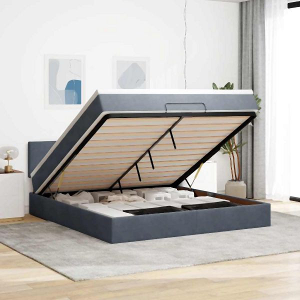 vidaXL Ottoman-Bett mit Matratze Dunkelgrau 160x200 cm Samt, 3311712