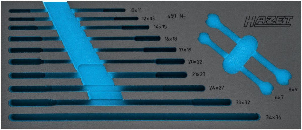 Hazet 2-Komponenten Weichschaum-Einlage, für 163-519/12 Abmessungen / Länge: 392 mm x 172 mm Ordnungssystem Größe: 1/3+ (172 x 392 mm), 163-519L