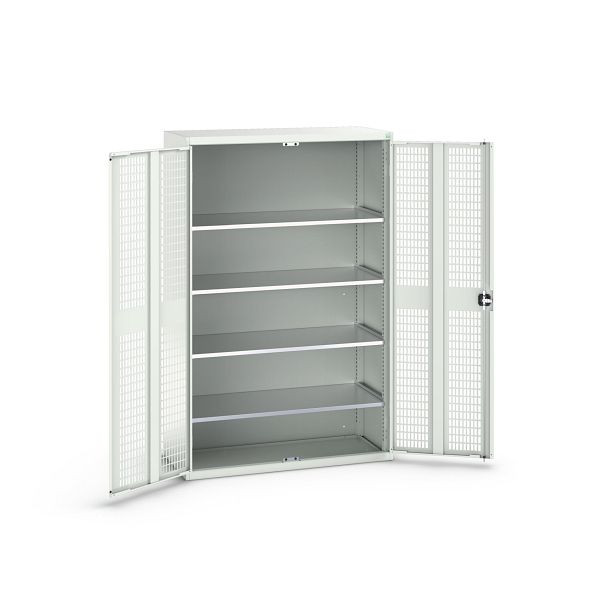 bott verso Flügeltürschrank mit Belüftung, mit 4 Fachböden, BxTxH: 1300 x 550 x 2000 mm, Lichtgrau / Lichtgrau, 16926783.16