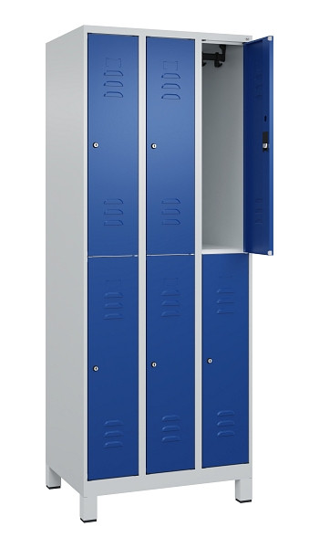 C+P Doppelstock-Spind Classic PLUS, Füße, 3 Abteile, 1950x750x500mm, 7035/5010, 080310-39 S10018