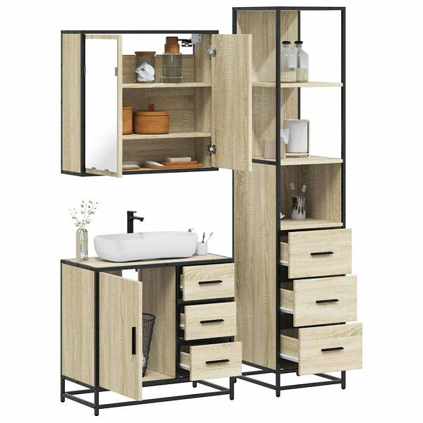 vidaXL 3-tlg. Badmöbel-Set Sonoma-Eiche Holzwerkstoff, 3301136