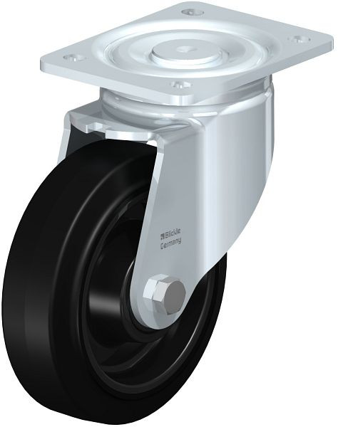 Blickle LH-POEV 160KD Stahlblech-Lenkrolle, Schwerlast-Ausführung, mit Anschraubplatte, Elastik-Vollgummi, Schwarz, 18515