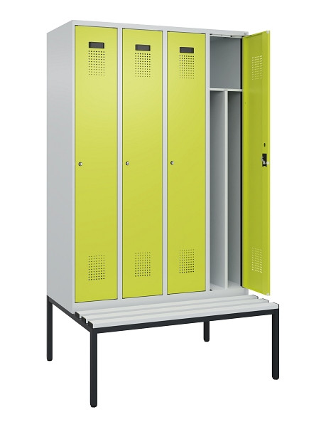 C+P Spind Evolo PLUS, 4 Abteile, 2120x1200x815mm, 7035/0024, Haken 4, Zylinderschloss, Sitzfläche Kunststoff, Sitzbank, 0490507-40F S10096