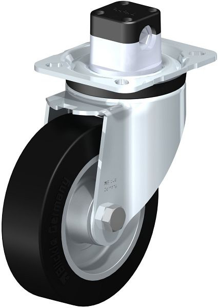 Blickle LK-ALEV 125K-1-CS11 Stahlblech-Lenkrolle, schwere Ausführung, mit Anschraubplatte & Zentralfeststeller, Elastik-Vollgummi, Schwarz, 752017