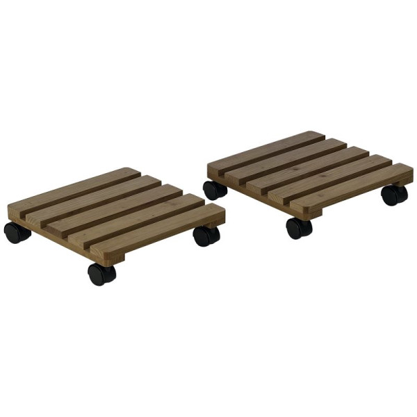 Outsunny 2er-Set rollende Pflanzenständer, Massivholz, 4 Rollen mit Bremsen, 30 x 30 x 7 cm, Braun + Schwarz, 845-649