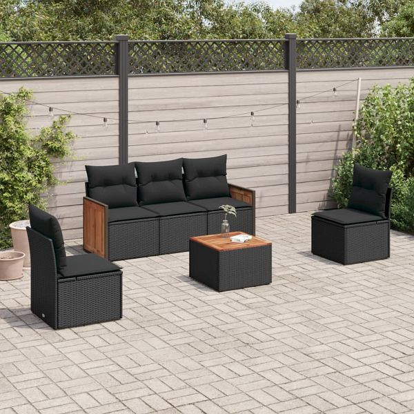 vidaXL 6-teilig Garten-Sofagarnitur mit Kissen Schwarz Poly Rattan, 3227532