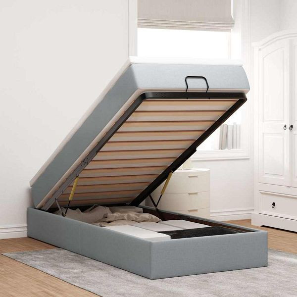 vidaXL Ottoman-Bett mit Matratze Hellgrau 80x200 cm Stoff, 3311064