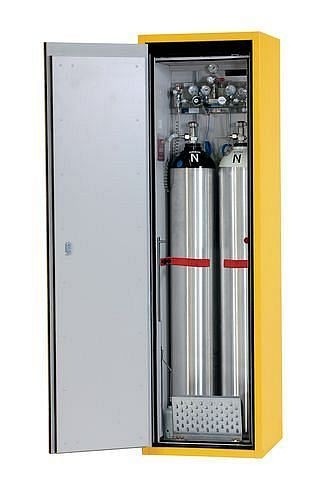 asecos Feuerbeständiger Gasflaschenschrank G90.6-2F, 600 mm breit, Tür rechts, gelb, 3067900230682