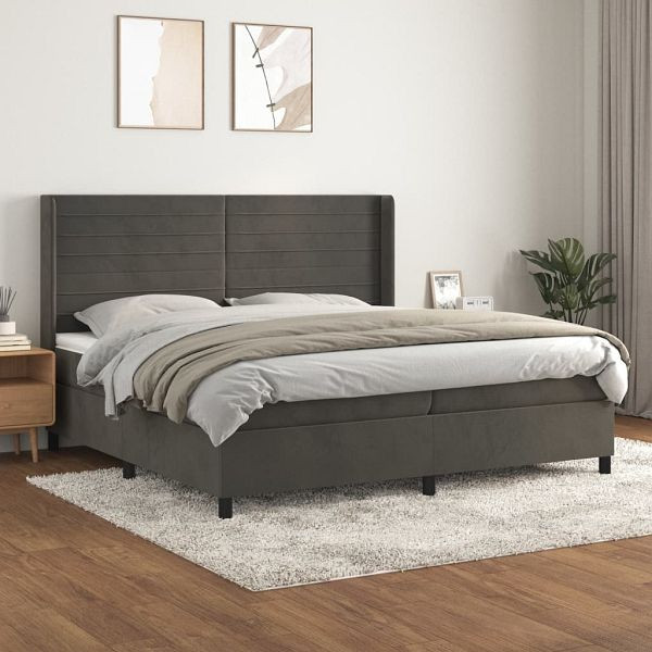 vidaXL Boxspringbett mit Matratze Dunkelgrau 200x200 cm Samt, 3132760