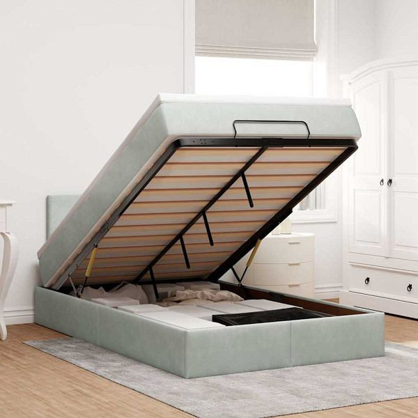 vidaXL Ottoman-Bett mit Matratze & LEDs Hellgrau 120x200 cm Samt, 3312542