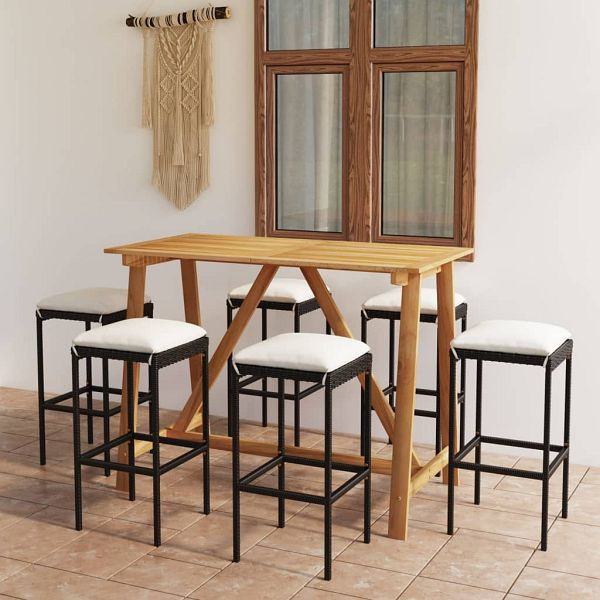 vidaXL 7-tlg. Gartenbar-Set mit Kissen Schwarz, 3067966