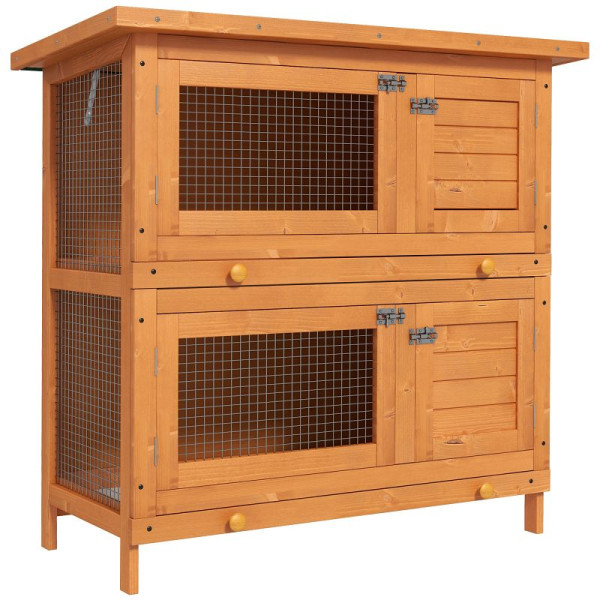 PawHut Kleintierstall 2 Ebenen wetterbeständig Tannenholz Grün + Natur, D51-069