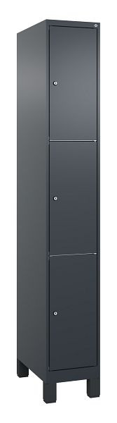 C+P Schließfachschrank Classic PLUS, Füße, 1950x300x500mm, 7016/7016, mit 3 Fächern, 080010-103 S10012