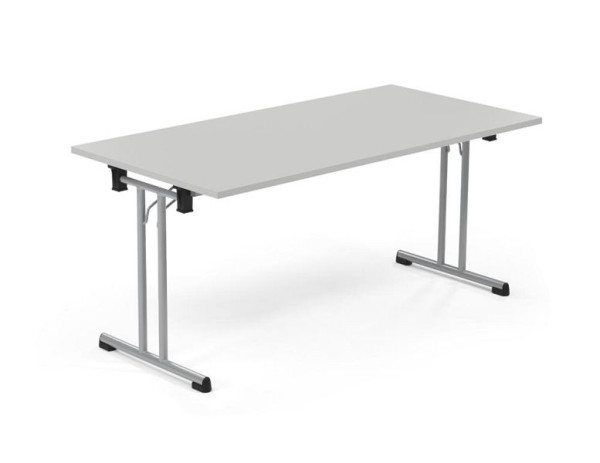 Deskin Klapptisch MODUL, T- Fuß gerade, Platte Holzdekor Lichtgrau, Gestell alusilber, B 1600 x T 700 x H 720 mm, 358845