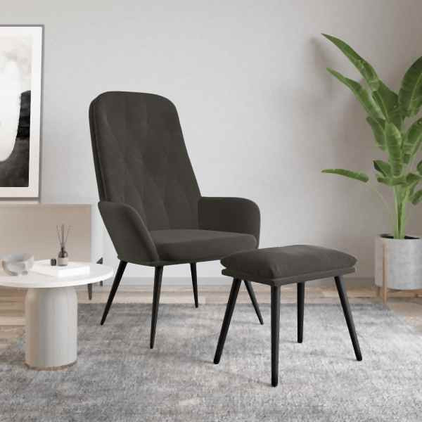 vidaXL Relaxsessel mit Hocker Dunkelgrau Samt, Füllung: Schaumstoff, 3097620