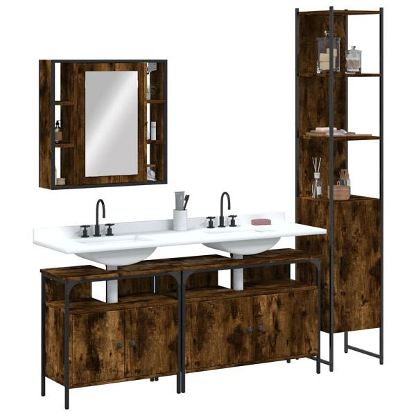 vidaXL 4-teilig Badmöbel-Set Räuchereiche Holzwerkstoff, 3214747