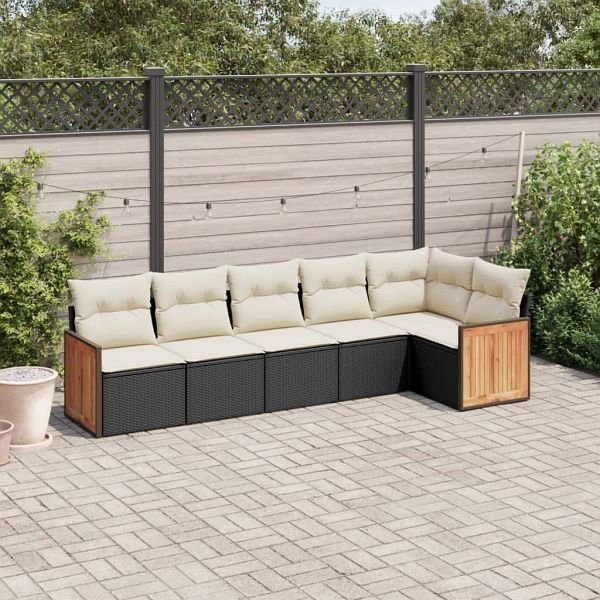 vidaXL 6-teilig Garten-Sofagarnitur mit Kissen Schwarz Poly Rattan, 3227666